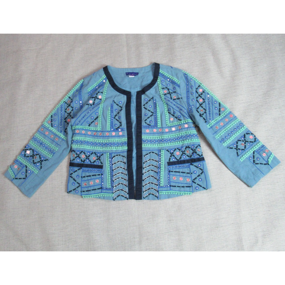 Vintage Simply Styled Sears Jacket Womens Large Blue Textured Hipster Retro Boho - Picture 1 of 10